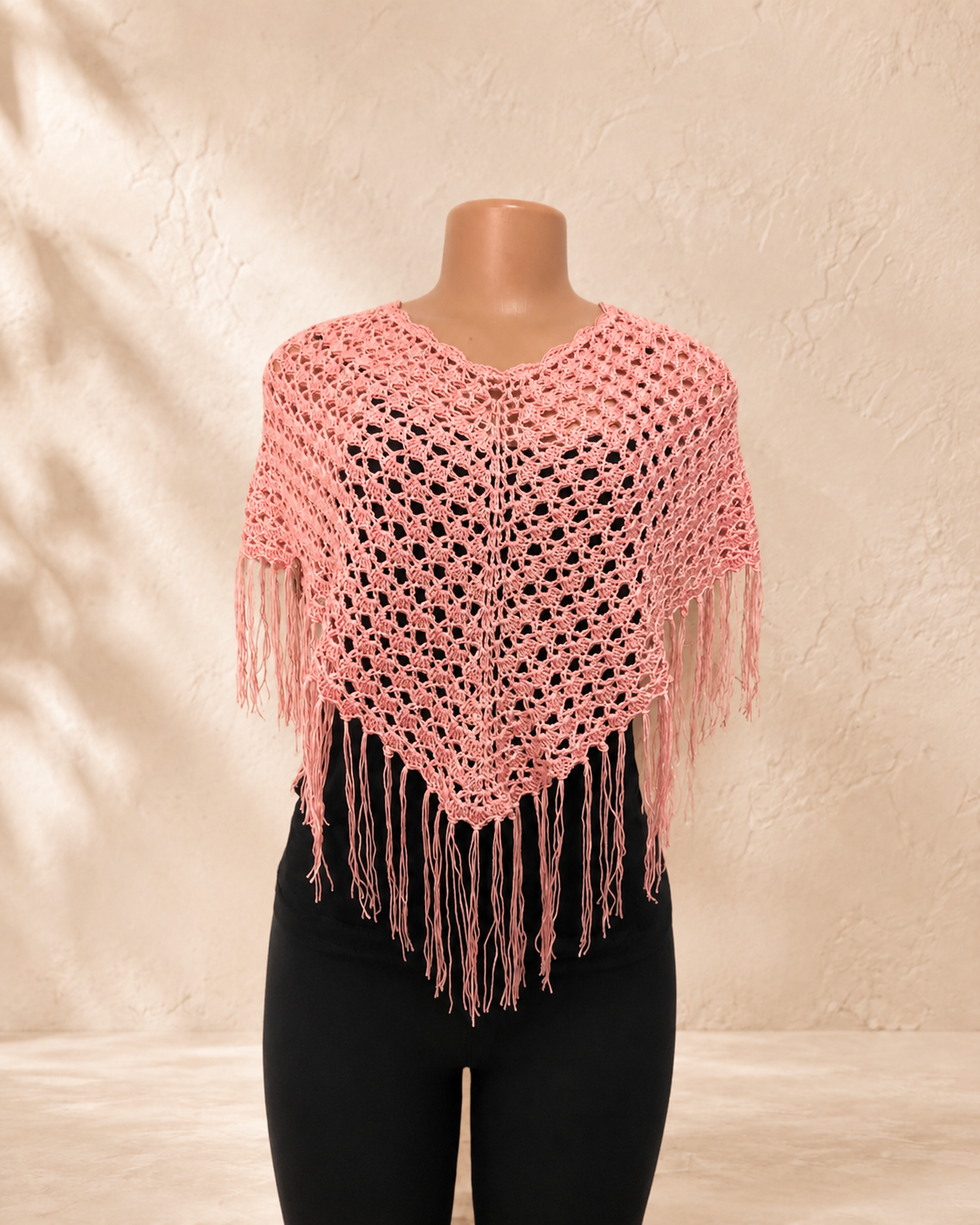Blush Fringe Crochet Poncho